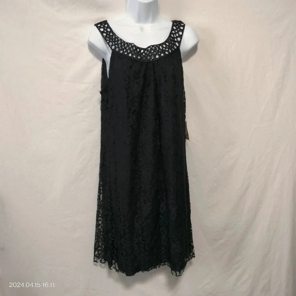 Jonathan Martin Black Lace Overlay Sleeveless Cocktail Dinner Dress size 10 - Picture 2 of 13